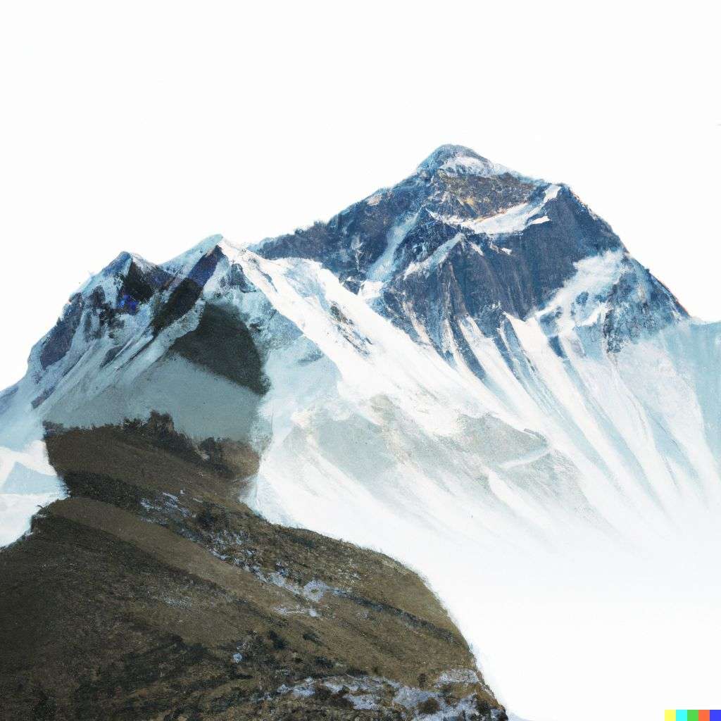 someone gazing at Mount Everest, photograph, double exposure